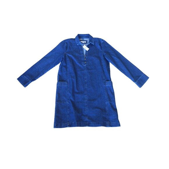 New Loft Denim Pocket Mini Dress Blue Women Size Large Tall Western Cowgirl Boho - Picture 9 of 10